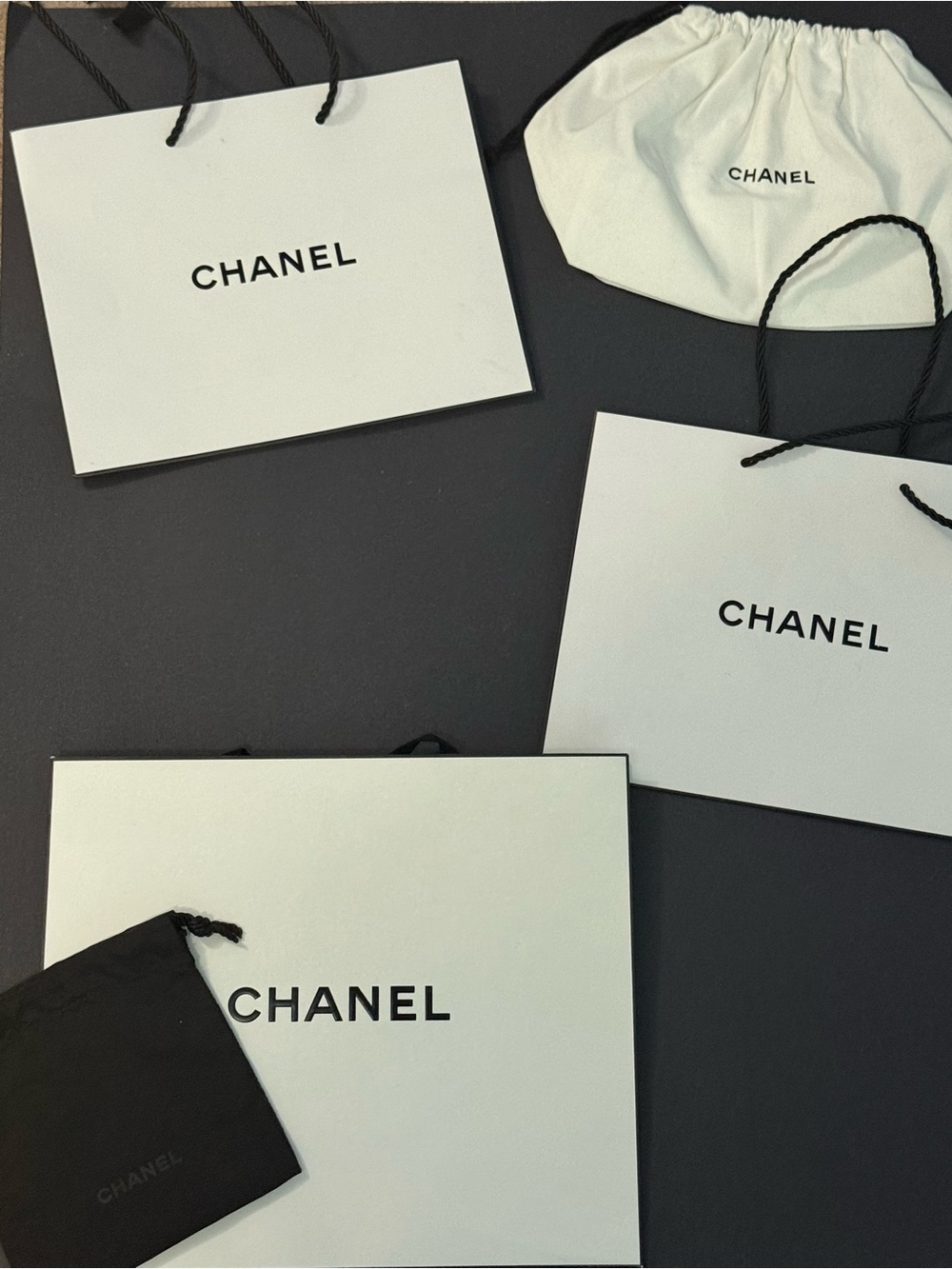 CHANEL White and Black Logo Paper Shopping Bag